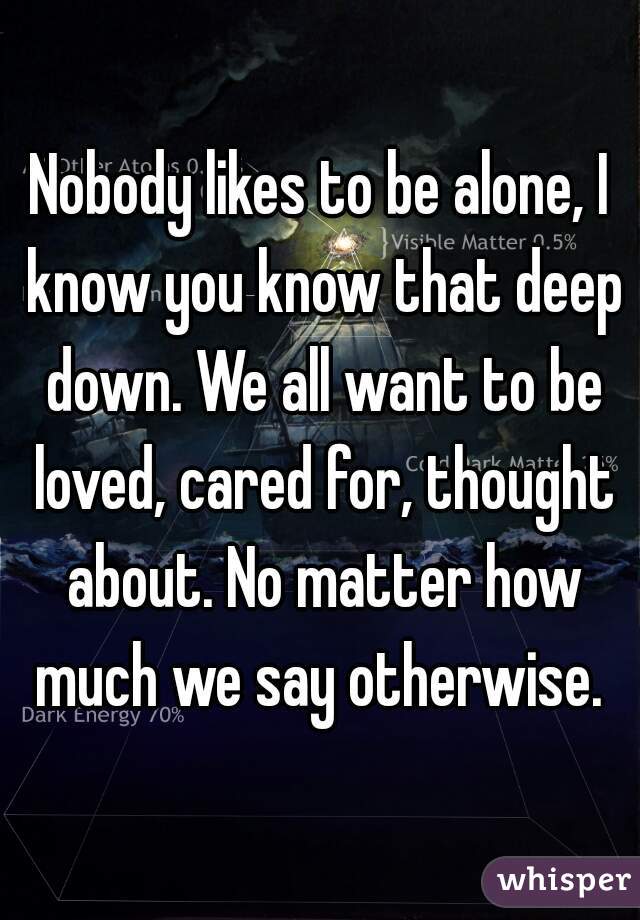Nobody likes to be alone, I know you know that deep down. We all want to be loved, cared for, thought about. No matter how much we say otherwise. 