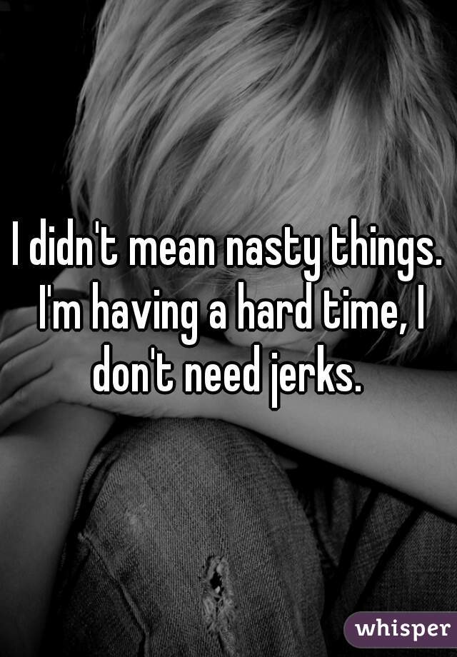 I didn't mean nasty things. I'm having a hard time, I don't need jerks. 