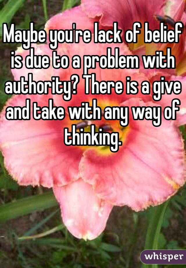 Maybe you're lack of belief is due to a problem with authority? There is a give and take with any way of thinking.