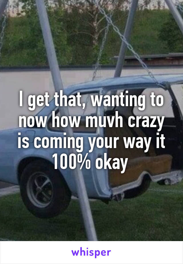 I get that, wanting to now how muvh crazy is coming your way it 100% okay 