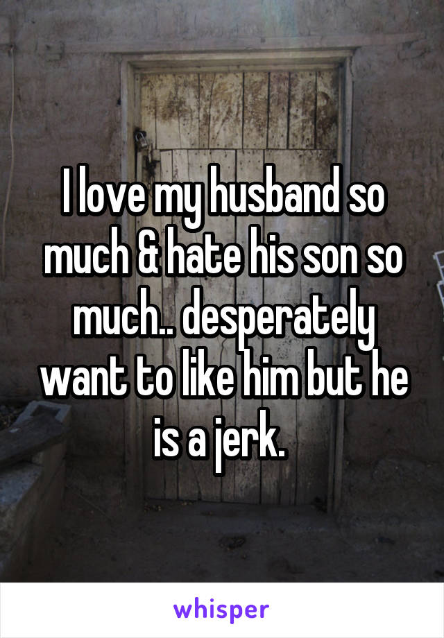 I love my husband so much & hate his son so much.. desperately want to like him but he is a jerk. 