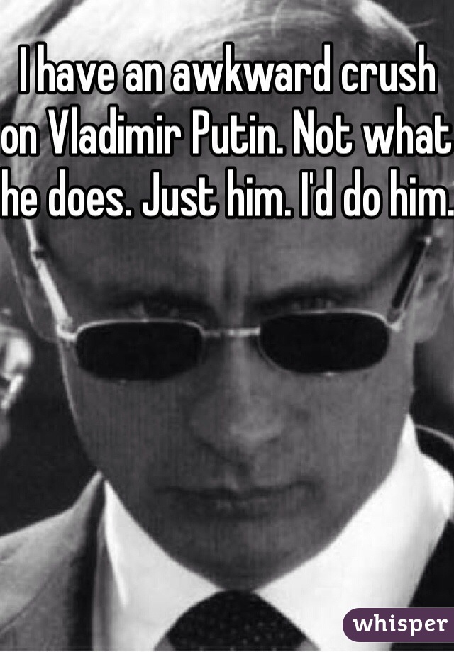 I have an awkward crush on Vladimir Putin. Not what he does. Just him. I'd do him.