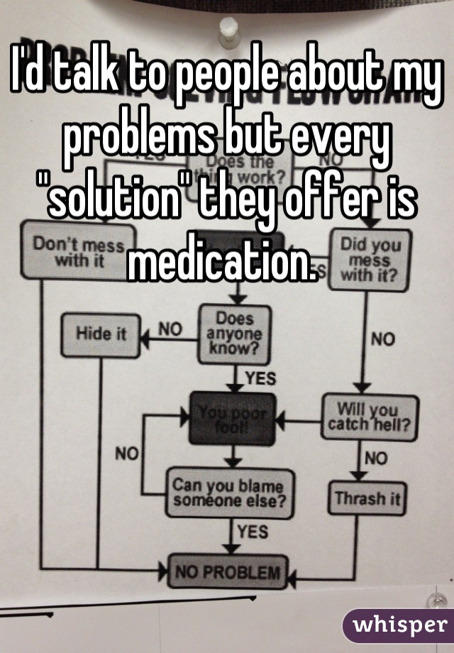 I'd talk to people about my problems but every "solution" they offer is medication. 