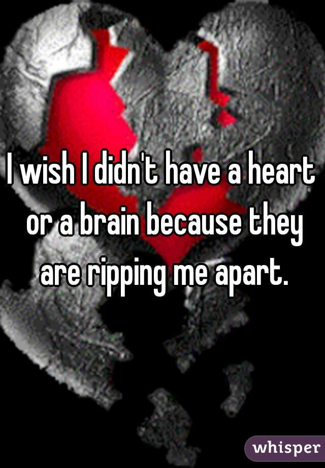 I wish I didn't have a heart or a brain because they are ripping me apart.