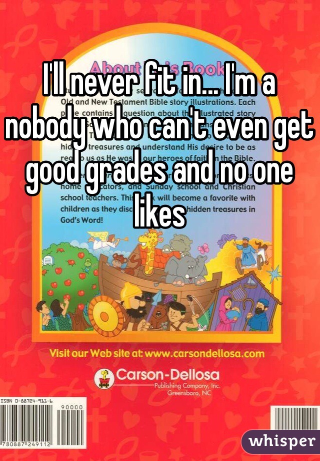 I'll never fit in... I'm a nobody who can't even get good grades and no one likes 