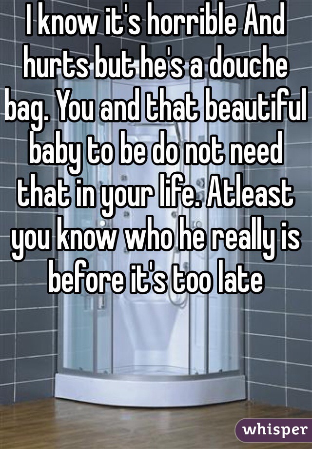 I know it's horrible And hurts but he's a douche bag. You and that beautiful baby to be do not need that in your life. Atleast you know who he really is before it's too late