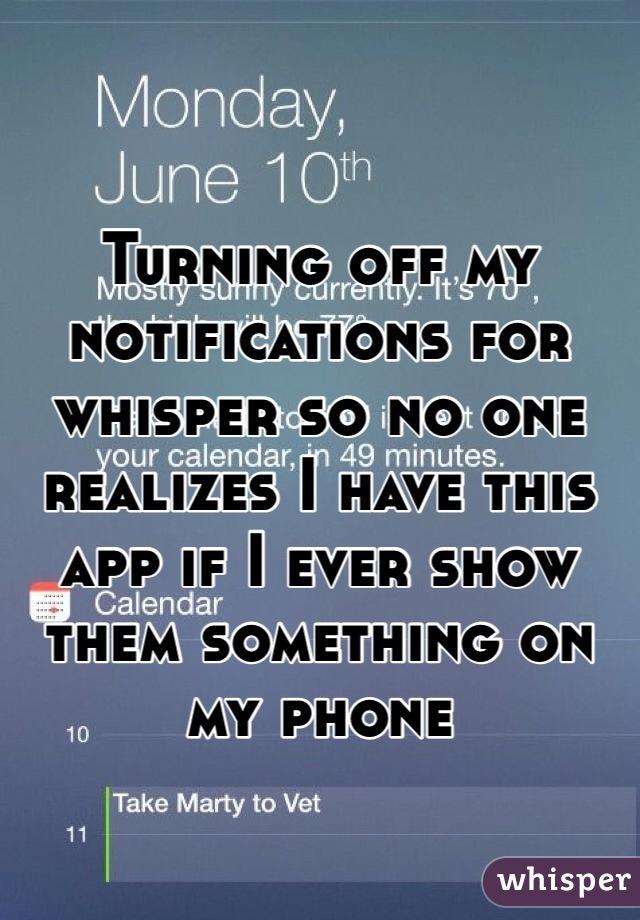 Turning off my notifications for whisper so no one realizes I have this app if I ever show them something on my phone