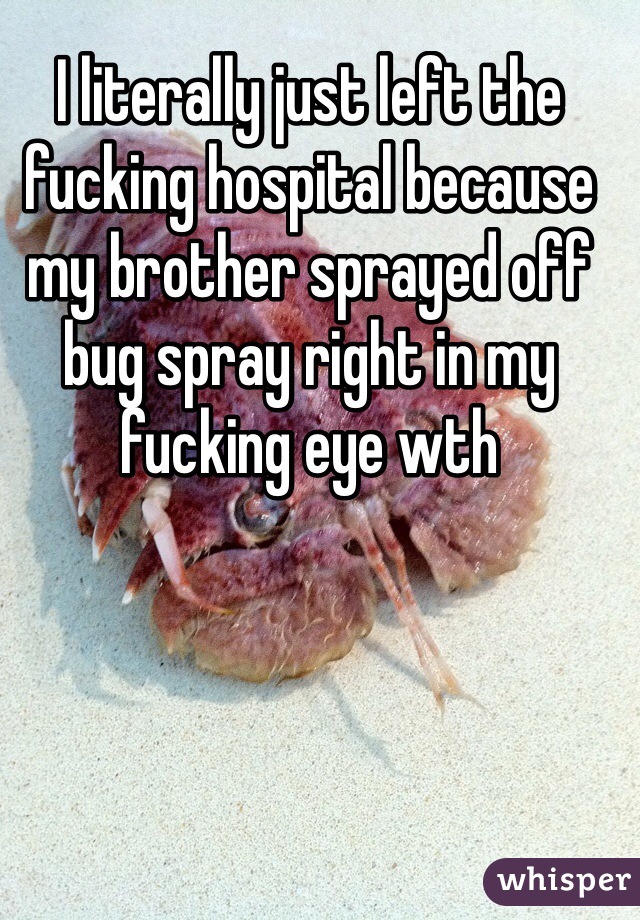 I literally just left the fucking hospital because my brother sprayed off bug spray right in my fucking eye wth