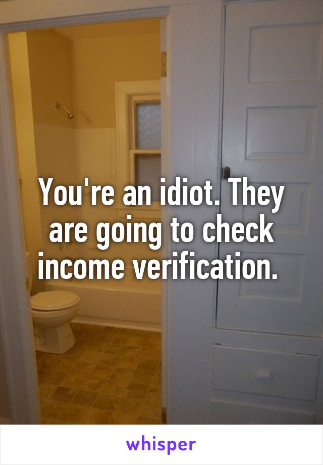 You're an idiot. They are going to check income verification. 