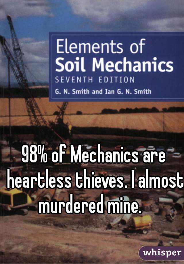 98% of Mechanics are heartless thieves. I almost murdered mine.   