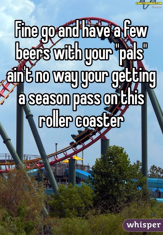 Fine go and have a few beers with your "pals" ain't no way your getting a season pass on this roller coaster 
