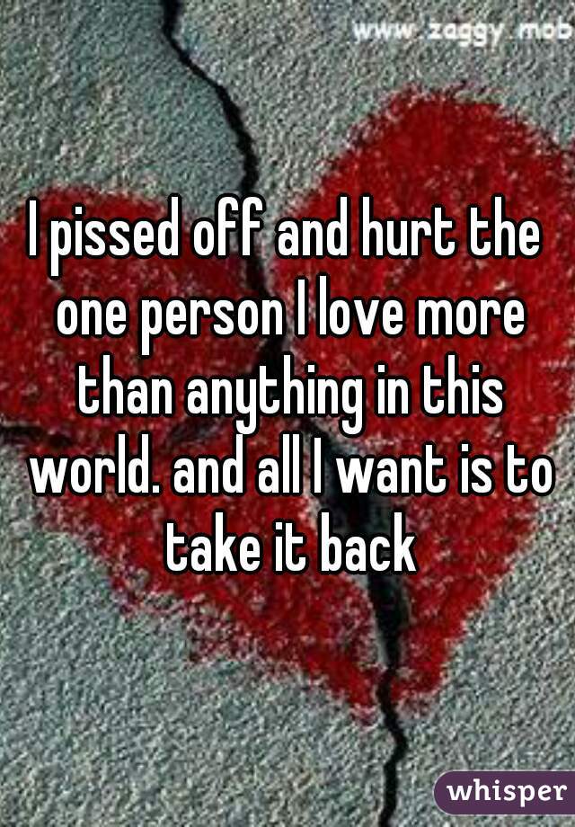I pissed off and hurt the one person I love more than anything in this world. and all I want is to take it back