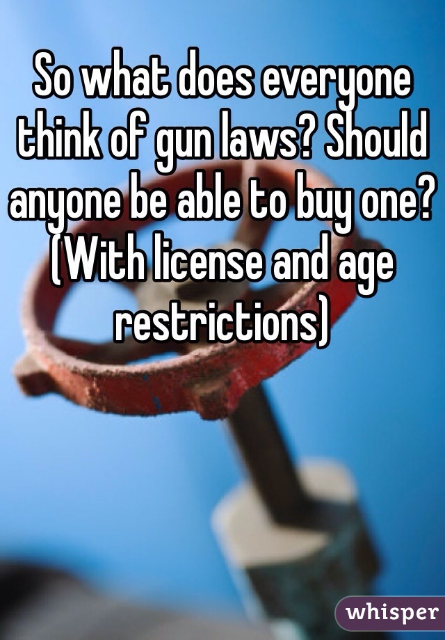 So what does everyone think of gun laws? Should anyone be able to buy one? (With license and age restrictions)