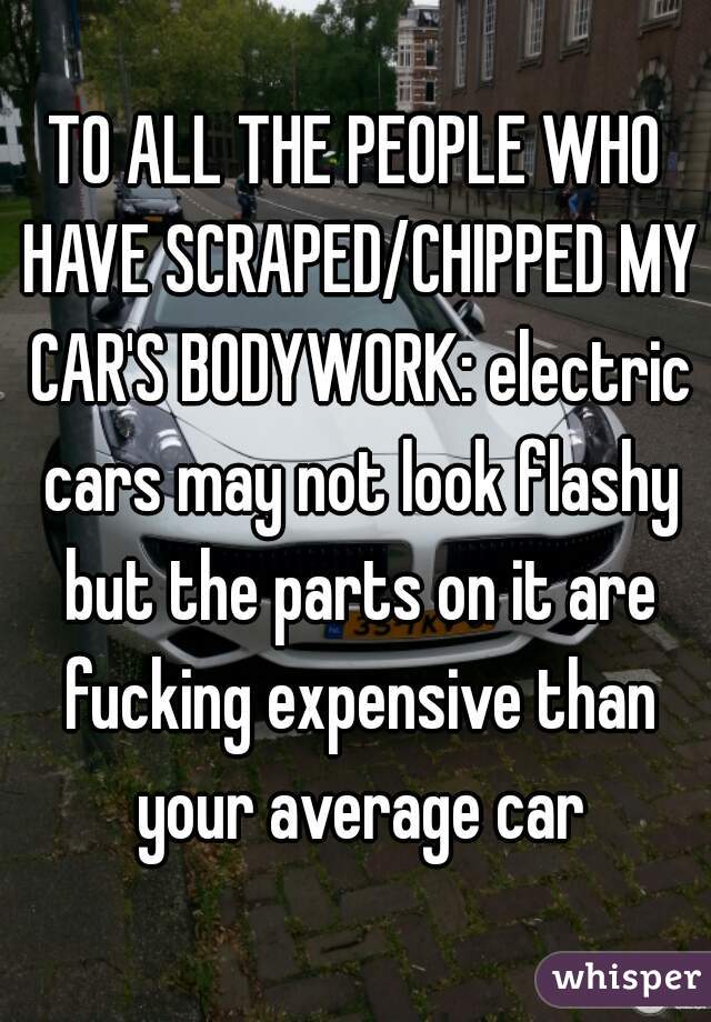 TO ALL THE PEOPLE WHO HAVE SCRAPED/CHIPPED MY CAR'S BODYWORK: electric cars may not look flashy but the parts on it are fucking expensive than your average car