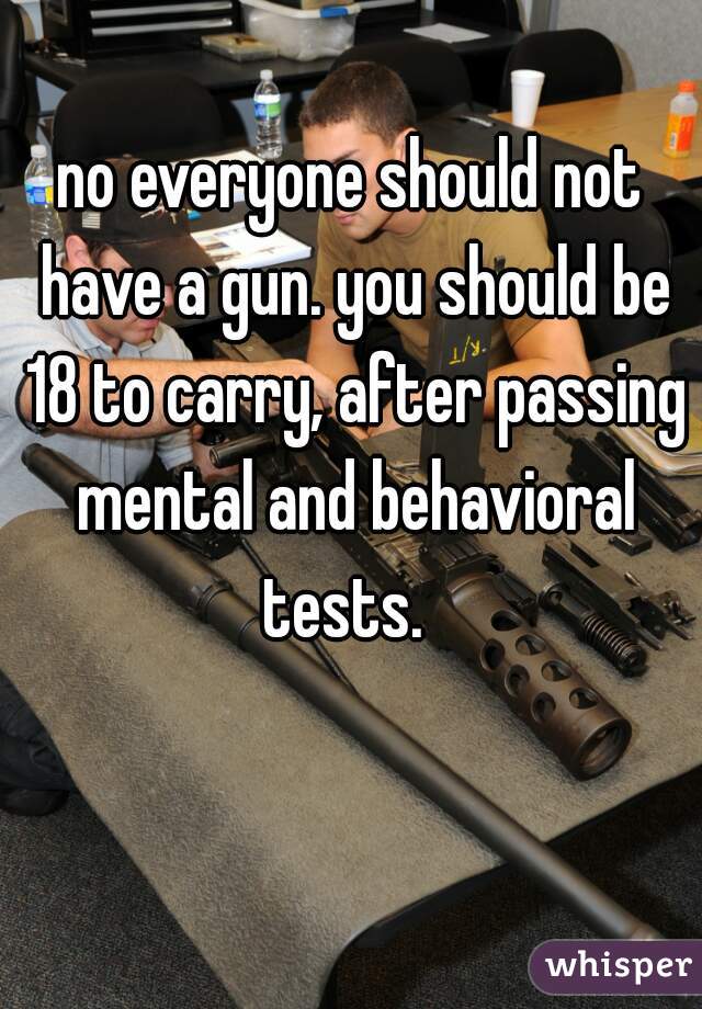 no everyone should not have a gun. you should be 18 to carry, after passing mental and behavioral tests.  