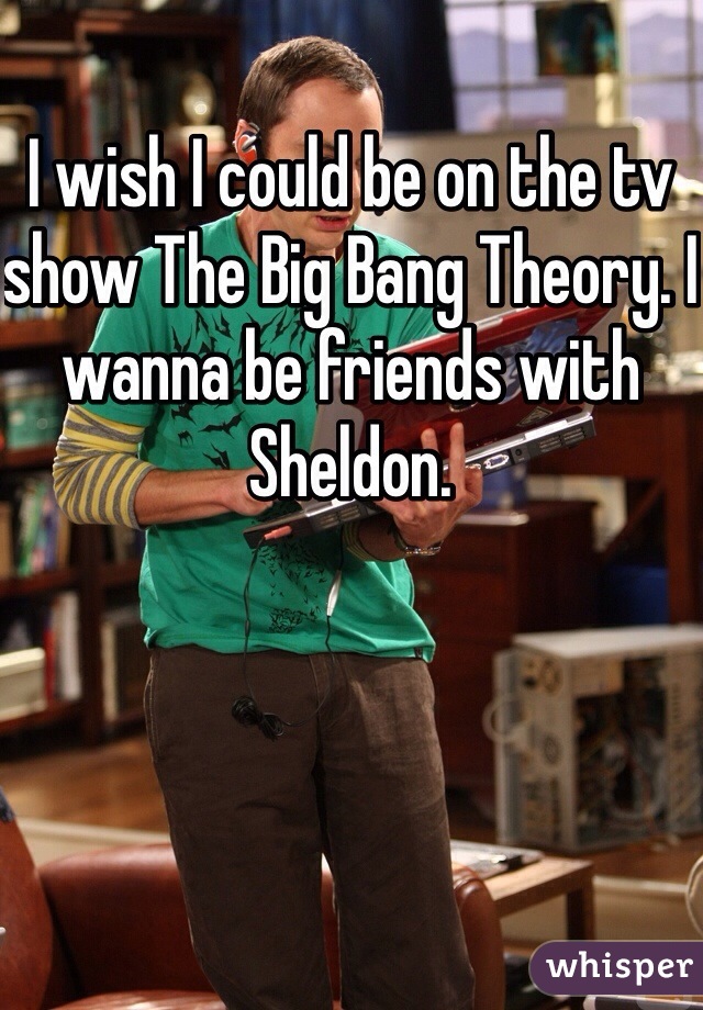 I wish I could be on the tv show The Big Bang Theory. I wanna be friends with Sheldon. 