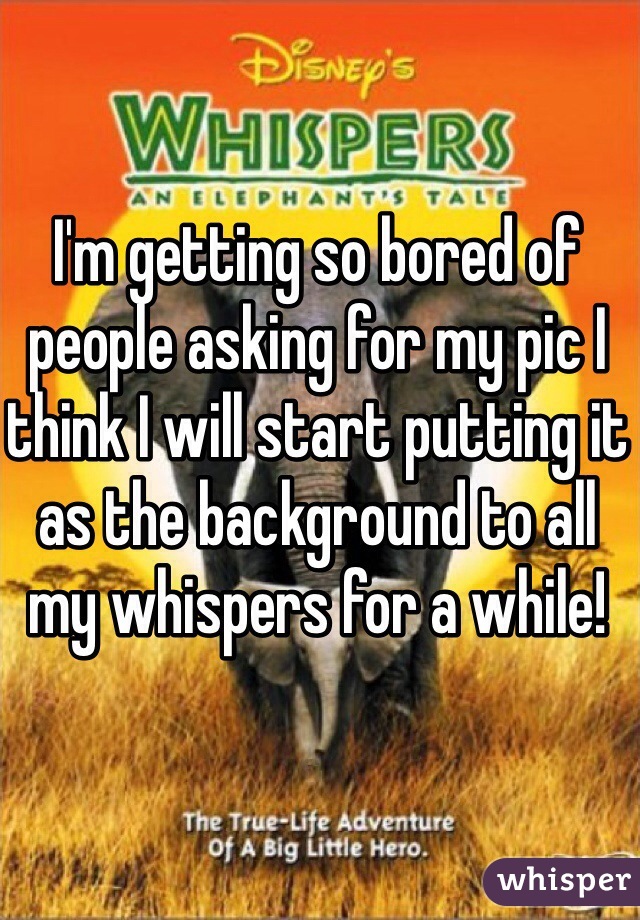 I'm getting so bored of people asking for my pic I think I will start putting it as the background to all my whispers for a while!
