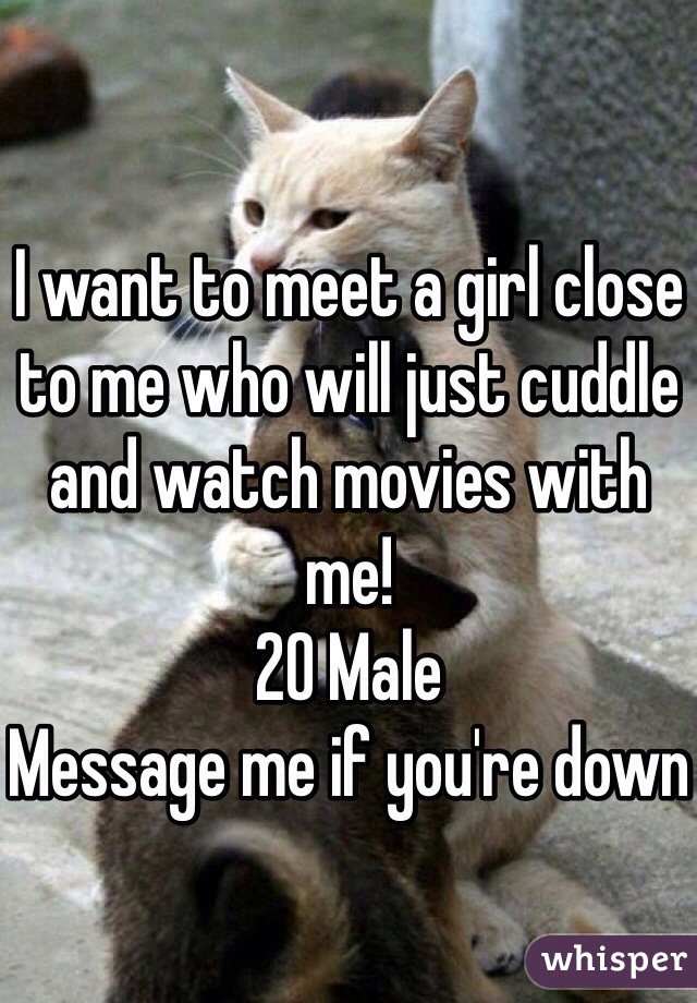 I want to meet a girl close to me who will just cuddle and watch movies with me!
20 Male 
Message me if you're down