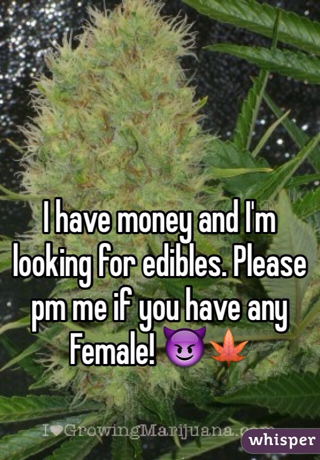 I have money and I'm looking for edibles. Please pm me if you have any
Female! 😈🍁