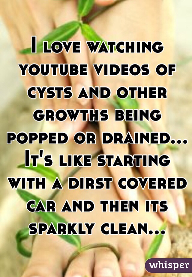 I love watching youtube videos of cysts and other growths being popped or drained... It's like starting with a dirst covered car and then its sparkly clean...