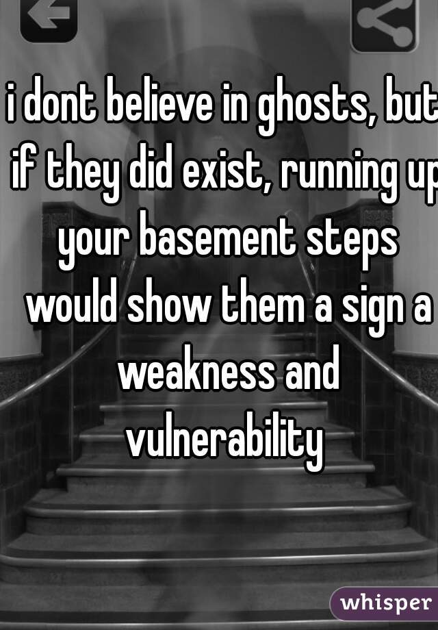i dont believe in ghosts, but if they did exist, running up your basement steps would show them a sign a weakness and vulnerability 