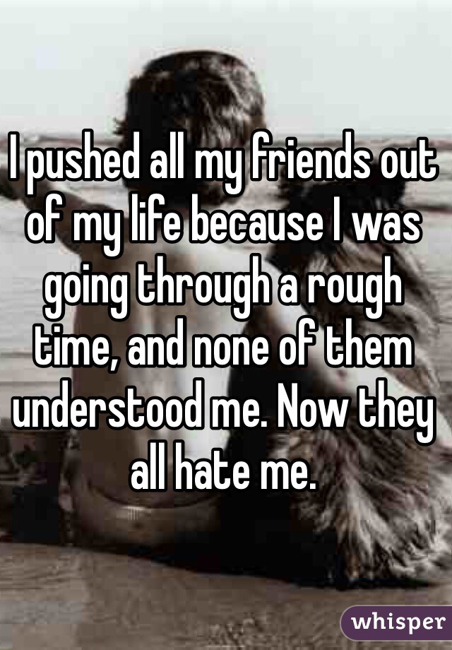 I pushed all my friends out of my life because I was going through a rough time, and none of them understood me. Now they all hate me. 
