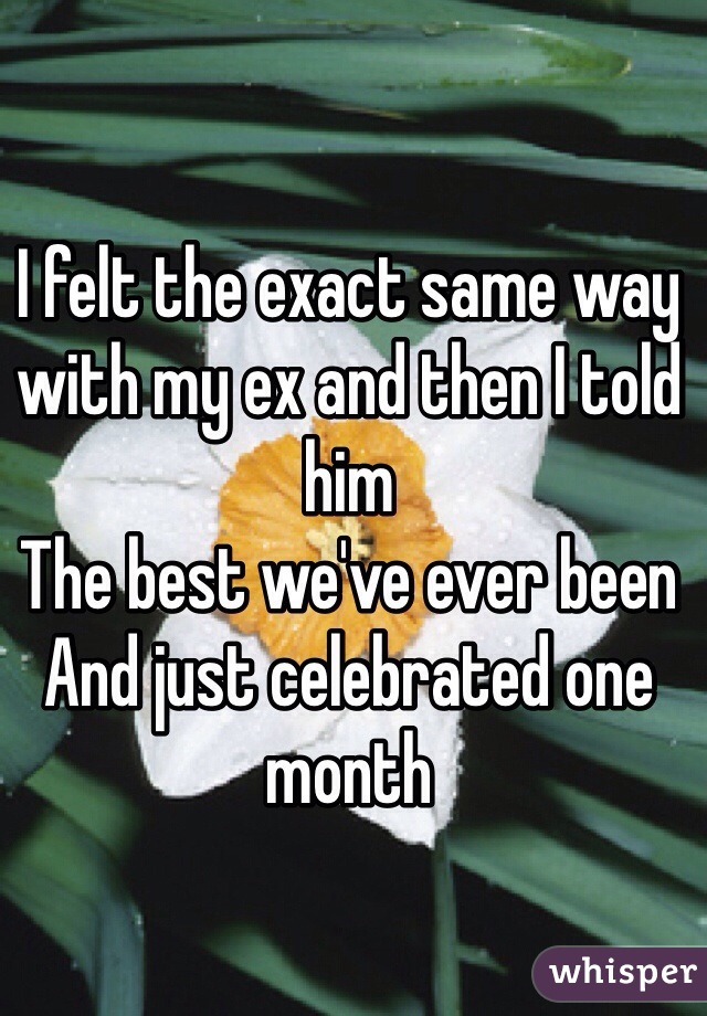 I felt the exact same way with my ex and then I told him
The best we've ever been 
And just celebrated one month 