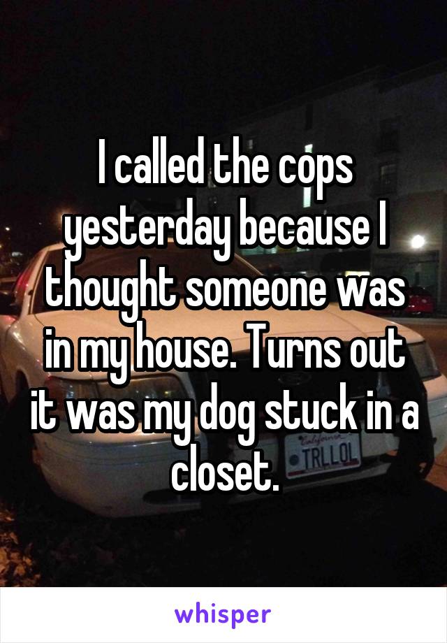 I called the cops yesterday because I thought someone was in my house. Turns out it was my dog stuck in a closet.