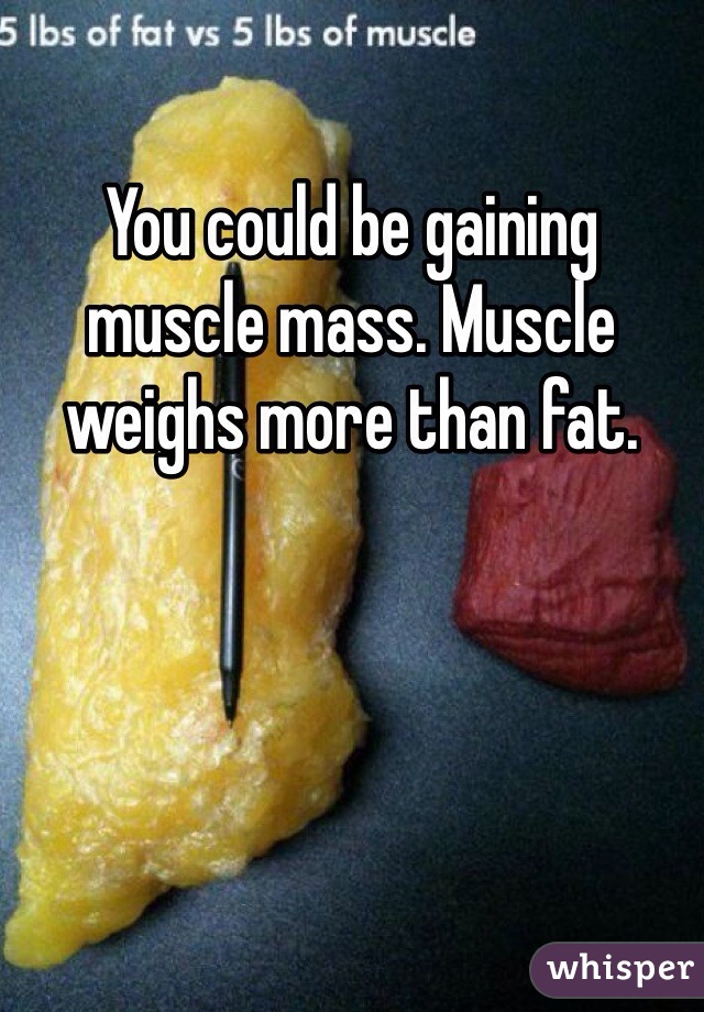 You could be gaining muscle mass. Muscle weighs more than fat.