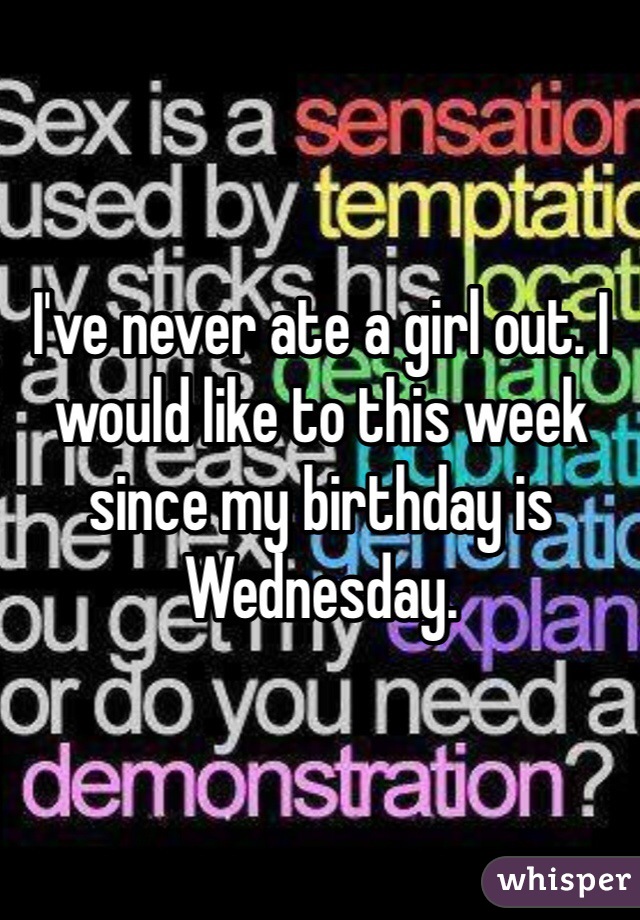 I've never ate a girl out. I would like to this week since my birthday is Wednesday. 