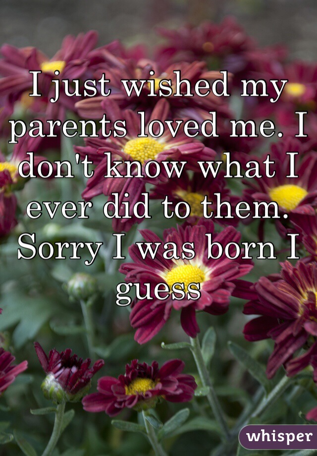 I just wished my parents loved me. I don't know what I ever did to them. Sorry I was born I guess