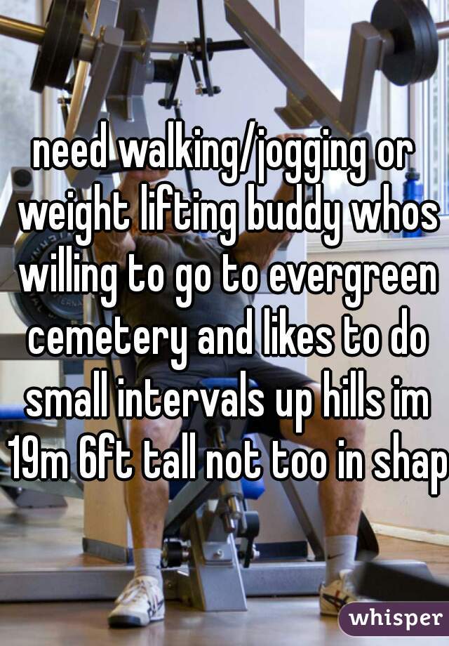need walking/jogging or weight lifting buddy whos willing to go to evergreen cemetery and likes to do small intervals up hills im 19m 6ft tall not too in shape