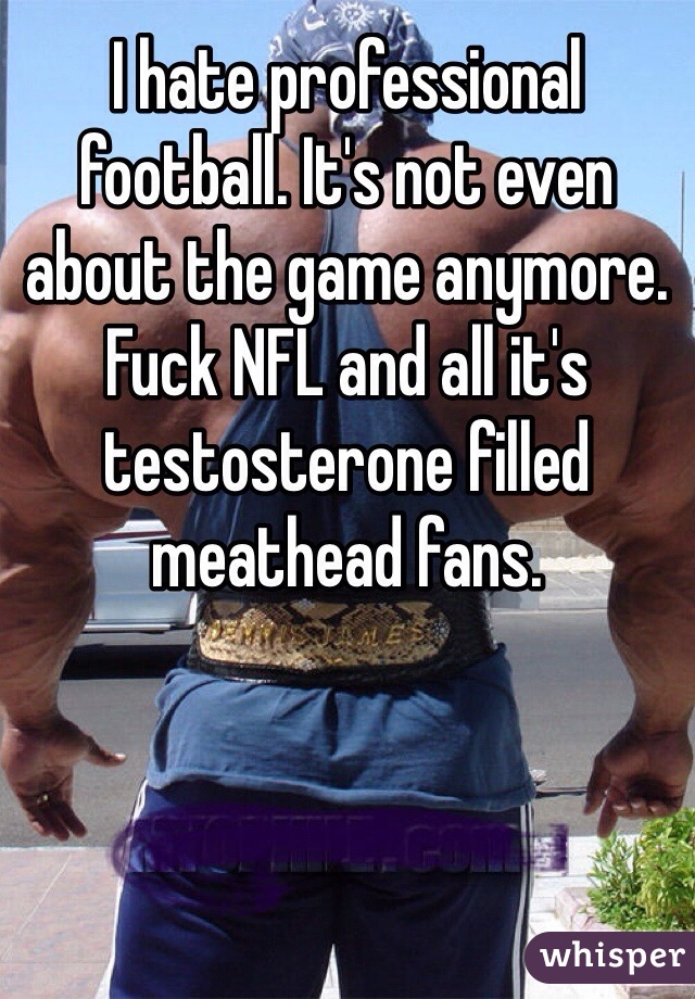 I hate professional football. It's not even about the game anymore. Fuck NFL and all it's testosterone filled meathead fans. 