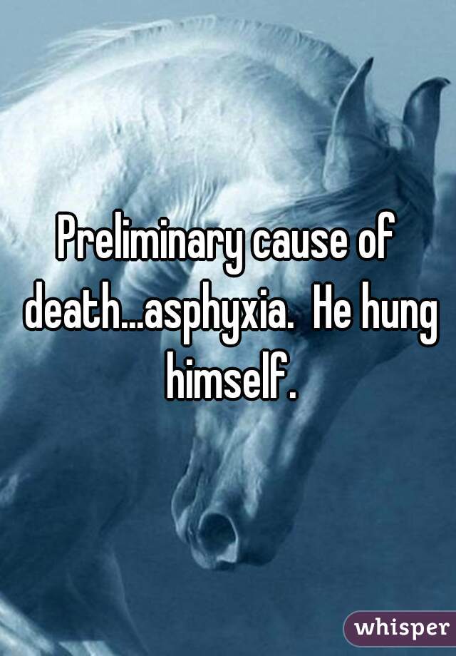 Preliminary cause of death...asphyxia.  He hung himself.