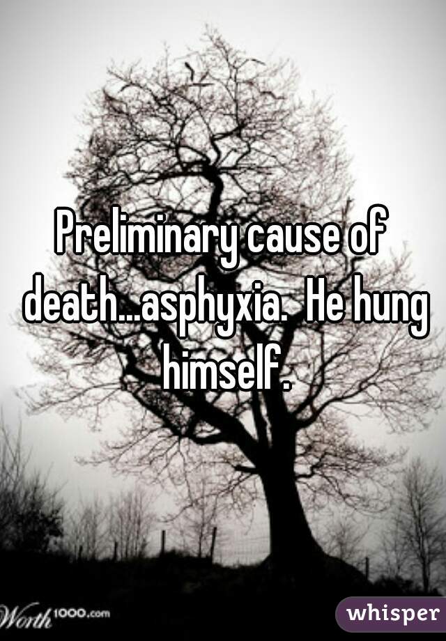 Preliminary cause of death...asphyxia.  He hung himself.