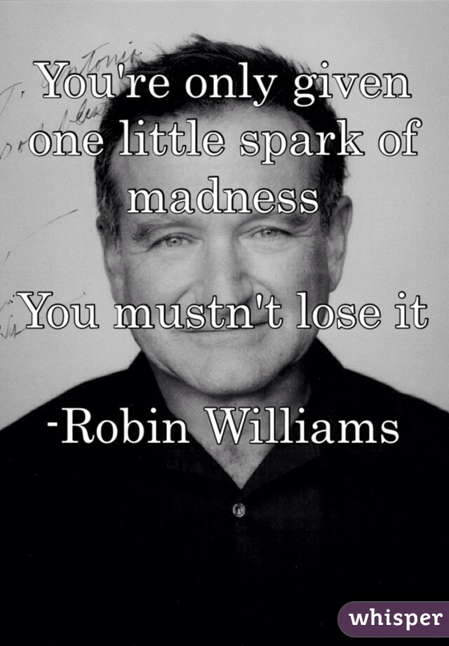 You're only given one little spark of madness

You mustn't lose it 

-Robin Williams