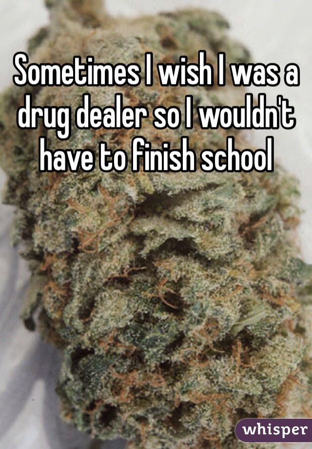 Sometimes I wish I was a drug dealer so I wouldn't have to finish school 