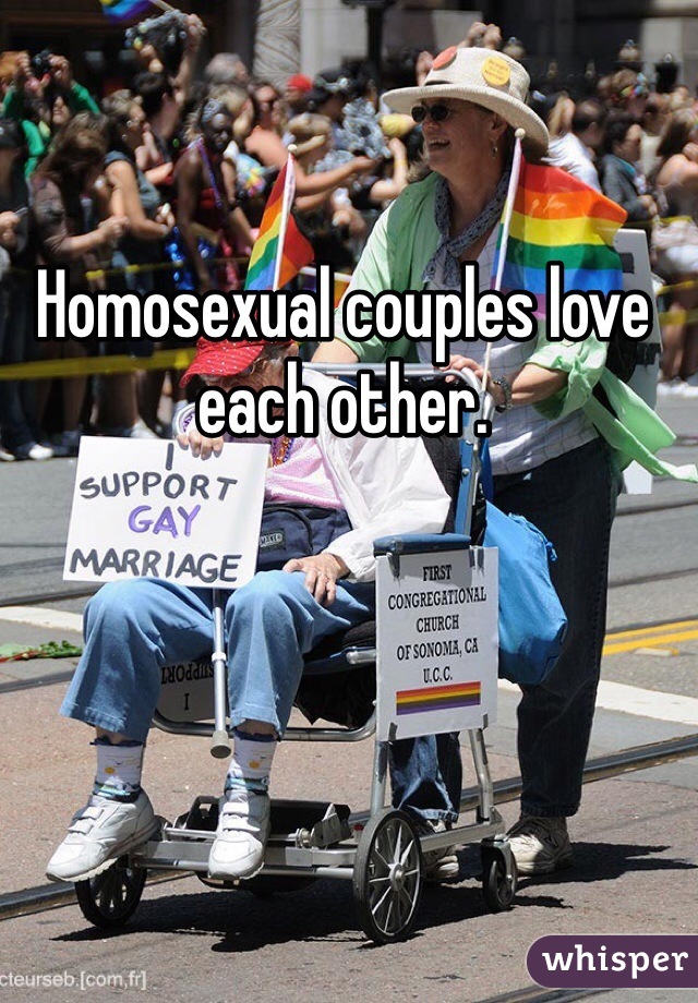Homosexual couples love each other.