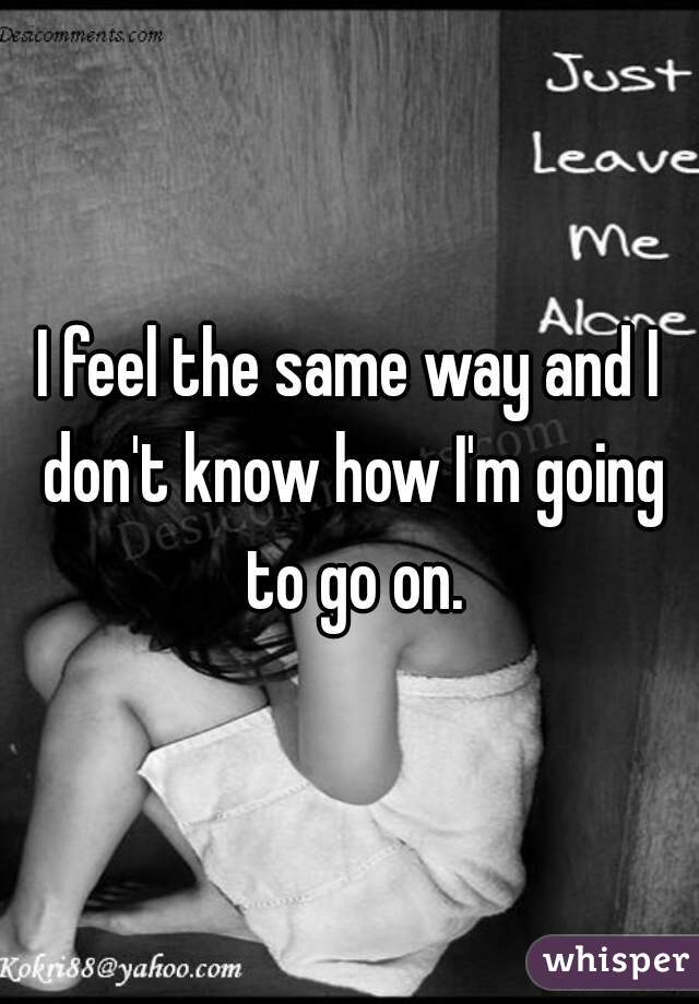 I feel the same way and I don't know how I'm going to go on.