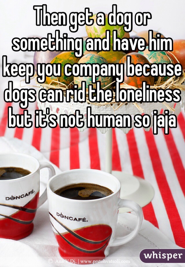 Then get a dog or something and have him keep you company because dogs can rid the loneliness but it's not human so jaja