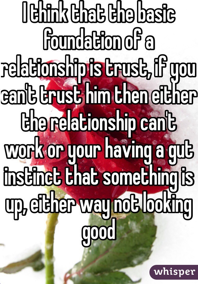 I think that the basic foundation of a relationship is trust, if you can't trust him then either the relationship can't work or your having a gut instinct that something is up, either way not looking good