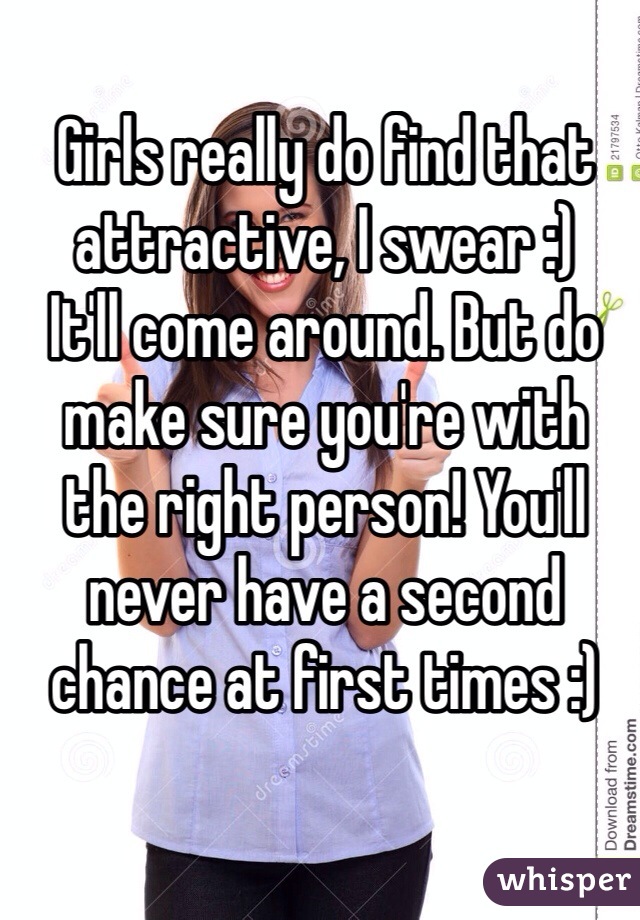 Girls really do find that attractive, I swear :)
It'll come around. But do make sure you're with
the right person! You'll never have a second chance at first times :)