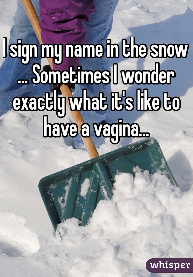 I sign my name in the snow ... Sometimes I wonder exactly what it's like to have a vagina... 