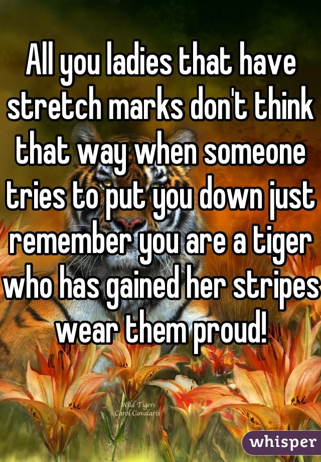 All you ladies that have stretch marks don't think that way when someone tries to put you down just remember you are a tiger who has gained her stripes wear them proud!