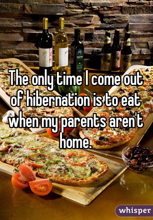 The only time I come out of hibernation is to eat when my parents aren't home.