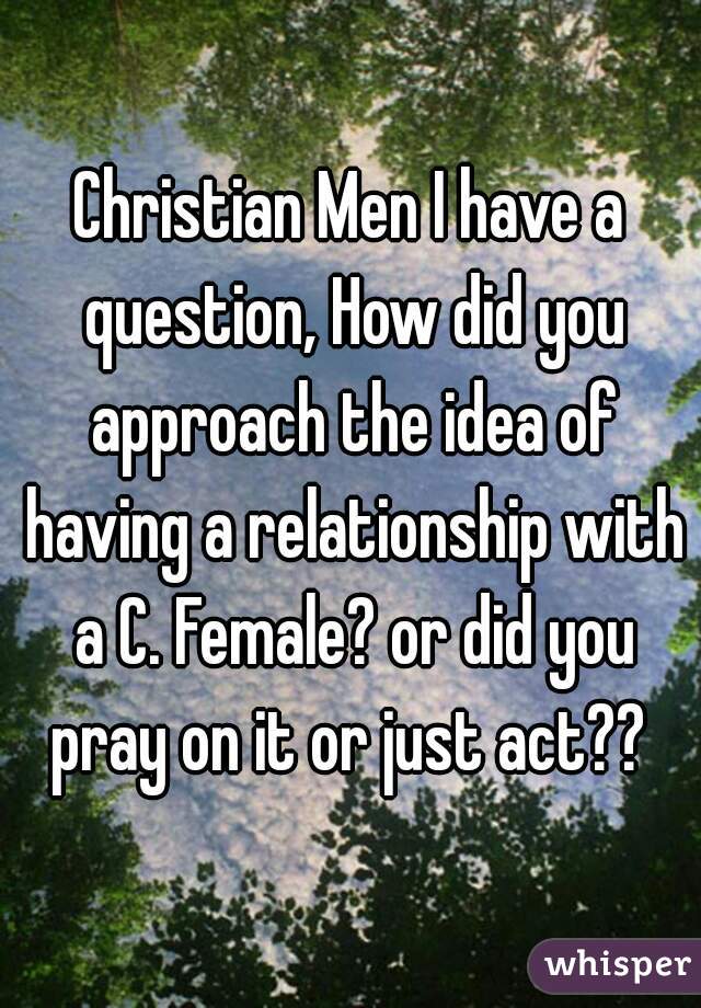 Christian Men I have a question, How did you approach the idea of having a relationship with a C. Female? or did you pray on it or just act?? 
