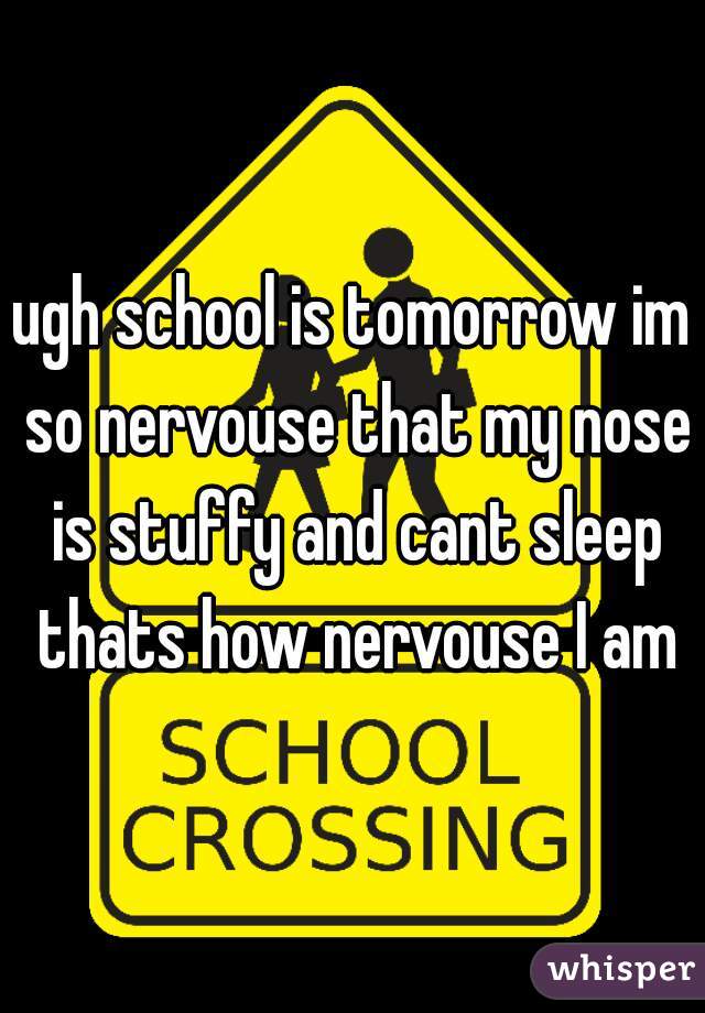 ugh school is tomorrow im so nervouse that my nose is stuffy and cant sleep thats how nervouse I am