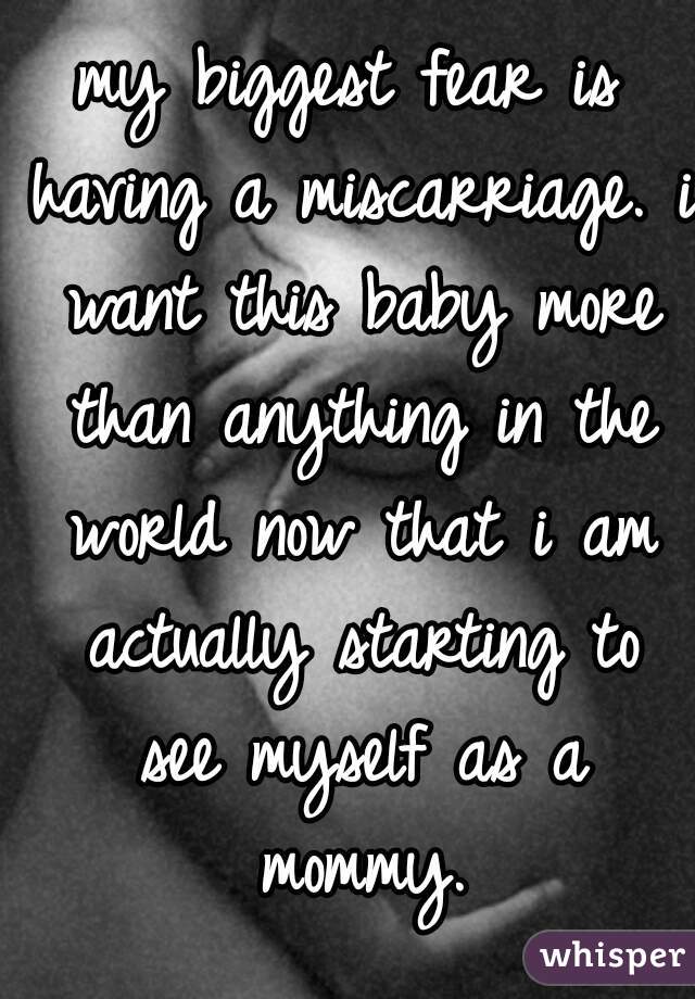 my biggest fear is having a miscarriage. i want this baby more than anything in the world now that i am actually starting to see myself as a mommy.