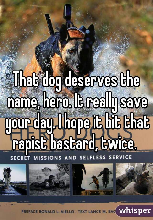 That dog deserves the name, hero. It really save your day. I hope it bit that rapist bastard, twice.  