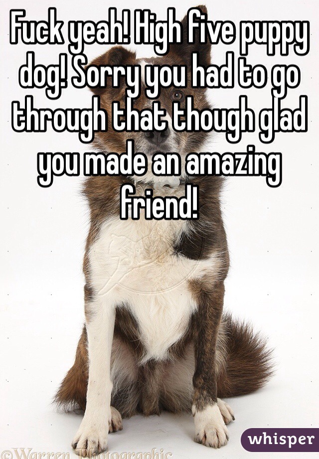 Fuck yeah! High five puppy dog! Sorry you had to go through that though glad you made an amazing friend! 
